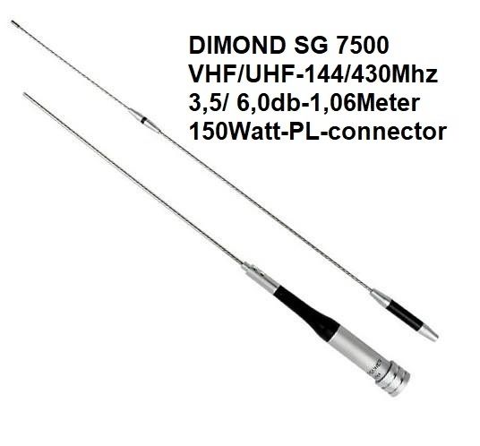 DIMOND SG 7500 Mobil Antenne;(Kan også lev;Med fot for fast montering eller magnetfot; med 4 meter  coax/plug+pristillegg)
Kr 550,- + Porto;N-Pakken Kr 150,-
Kontakt;odderiks@online.no